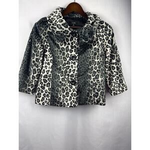 Women’s Rafaella Small Black, Grey, White Leopard Print Cape Coat